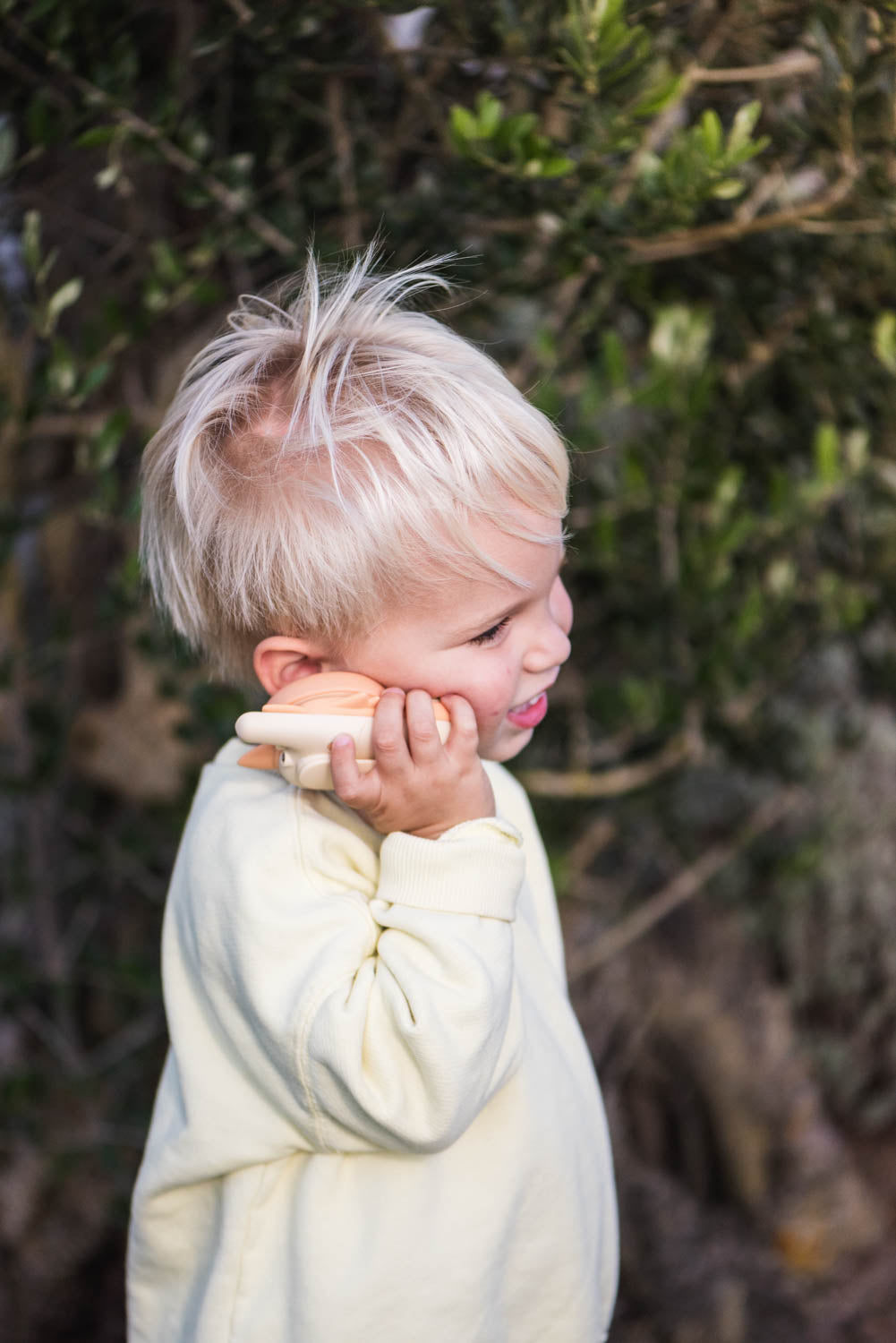 zoo walkie talkie fox, child is holding the walkie talkie to its ear