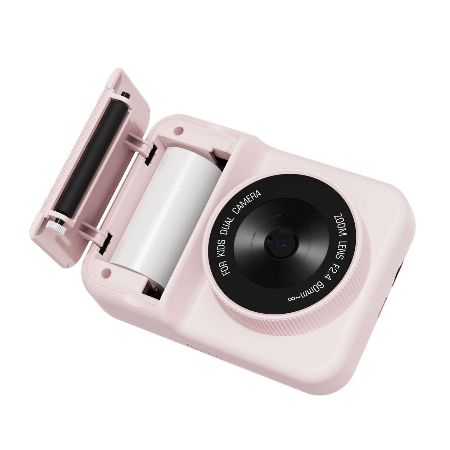 zoo print unicorn digital kids camera, front side without cover, open left side to see print paper