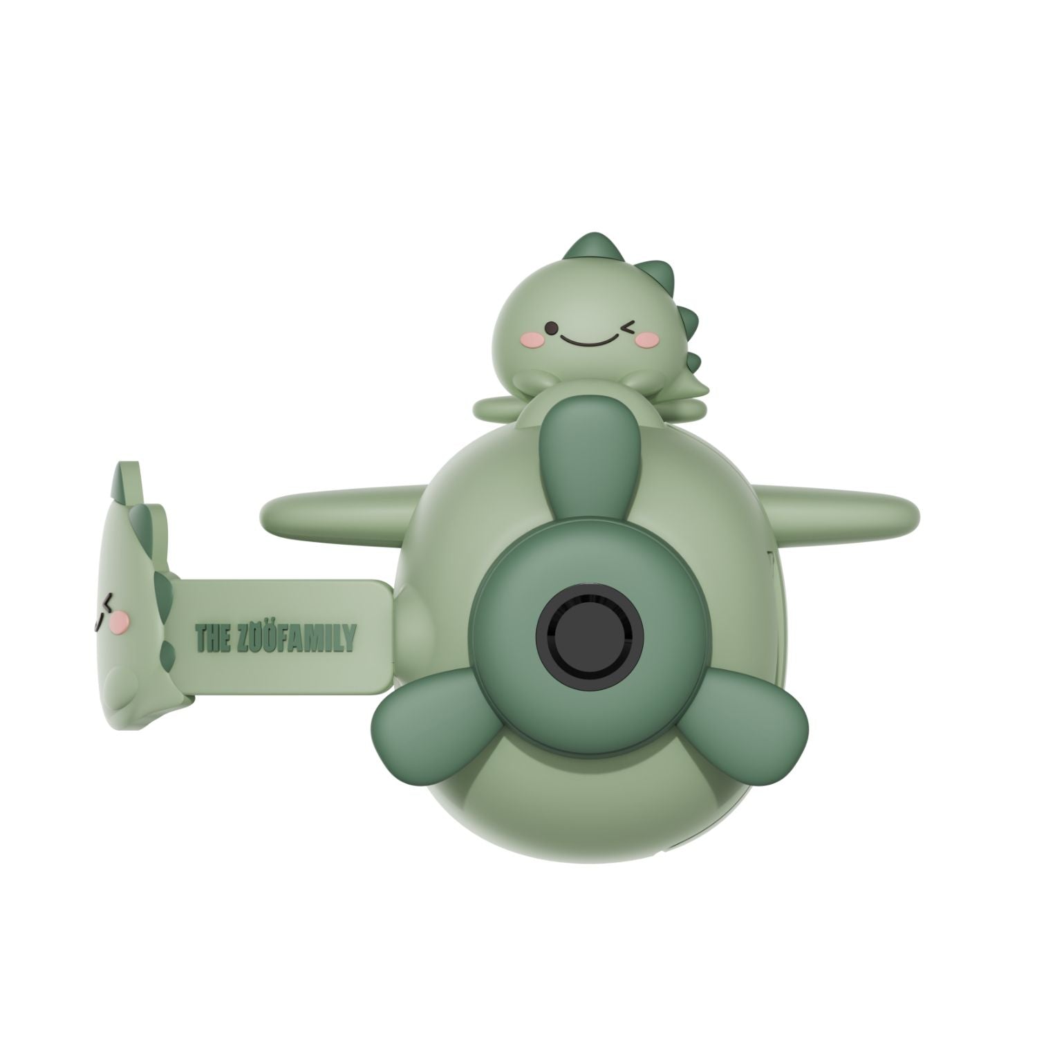 digital kids zoo video dino green, front view with handle to hold the video camera