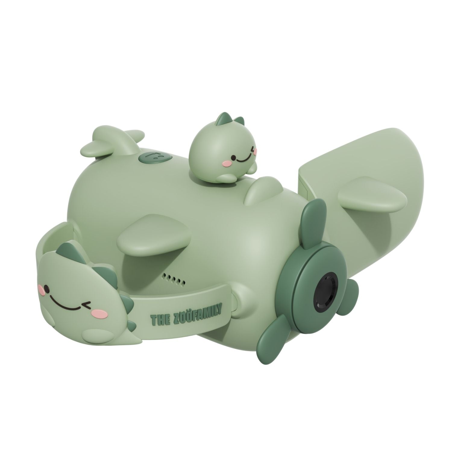 digital kids zoo video dino green, front side view with handle and open screen