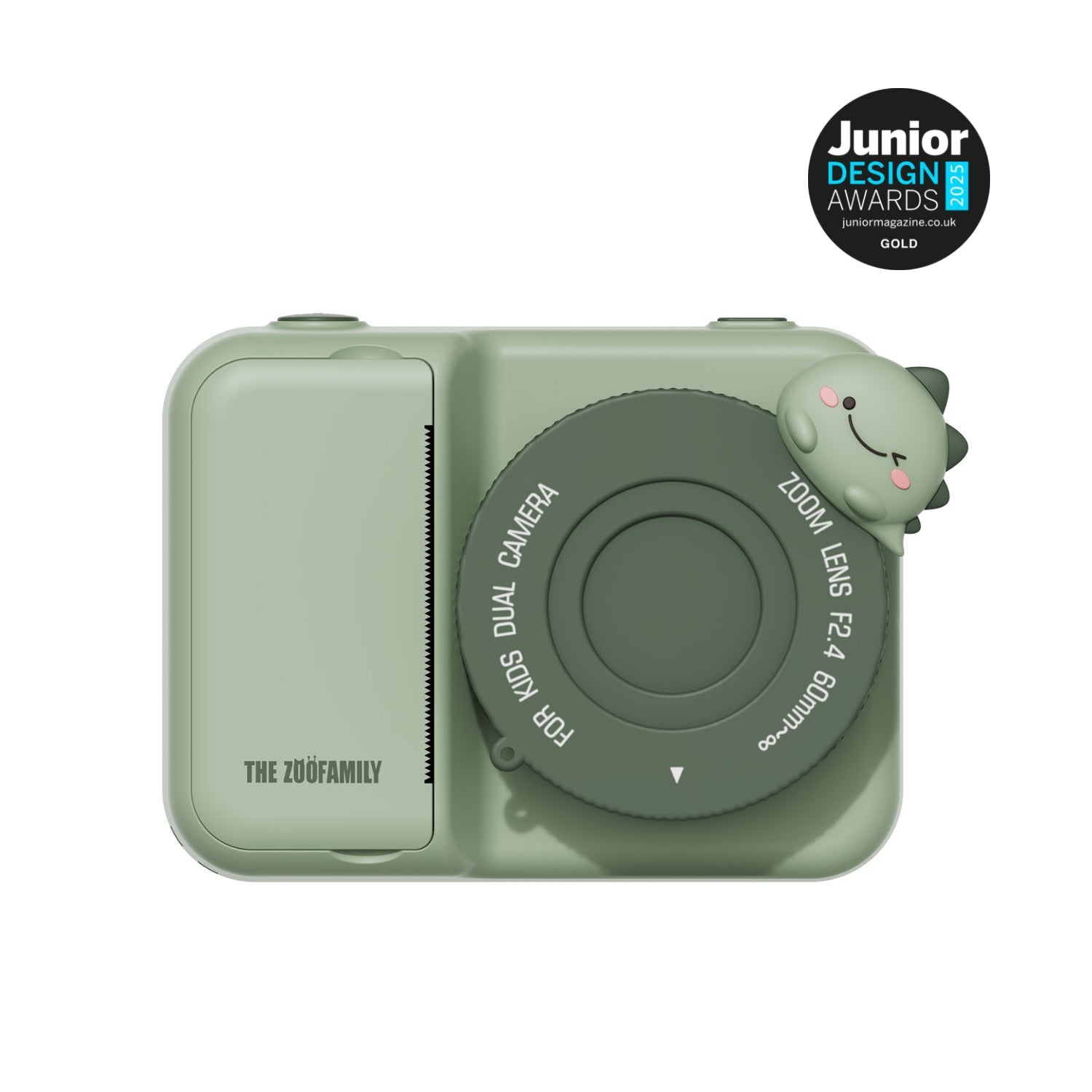 Zoo Print Dino camera, featuring the Junior Design Awards logo.
