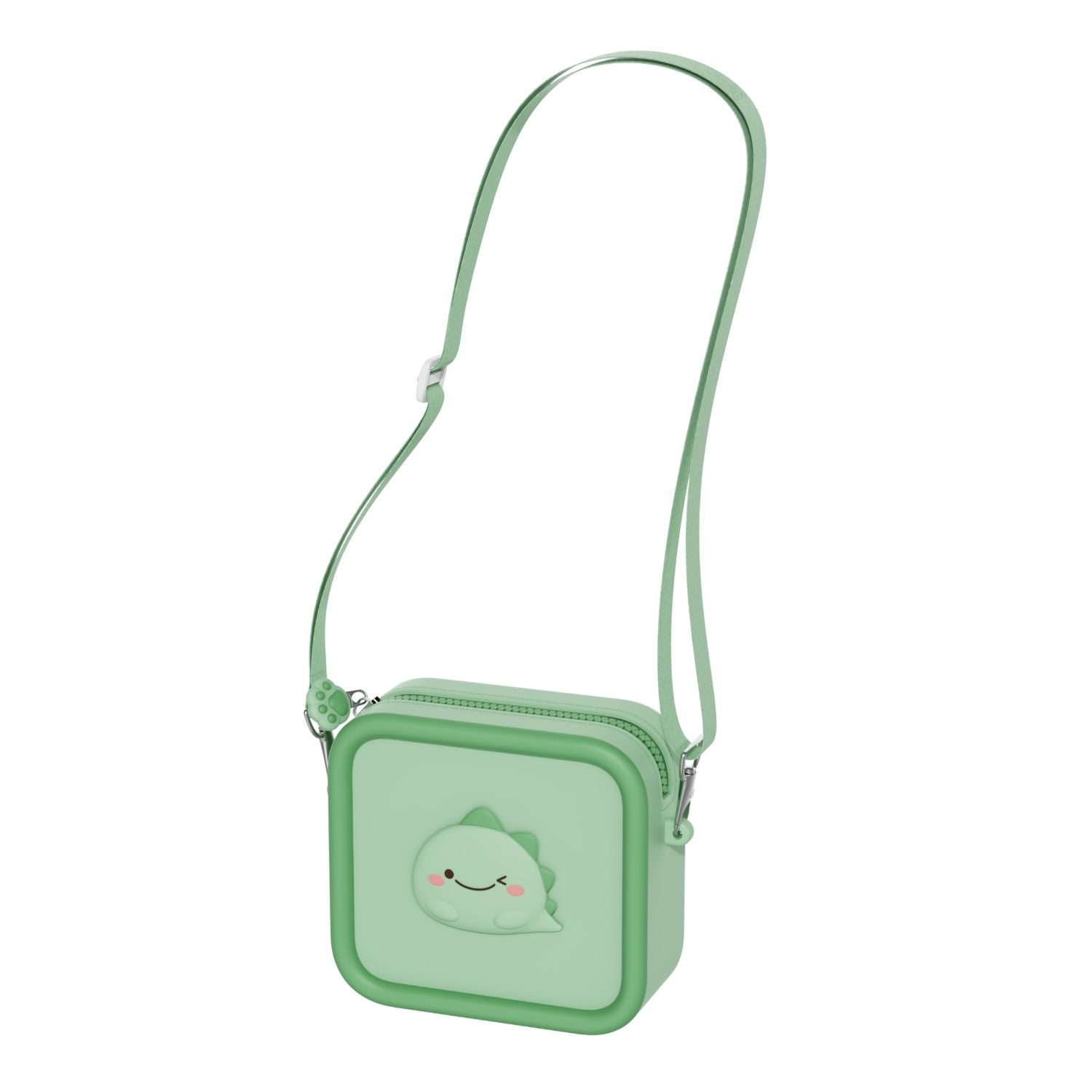 silicon bag, dino green, front view, shoulderbelt