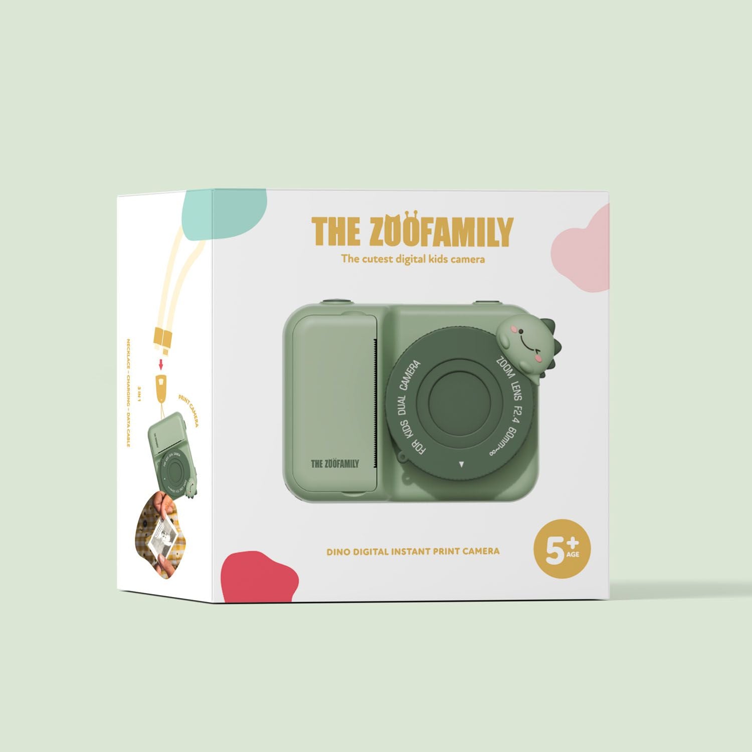 packaging of zoo print dino green digital kids camera