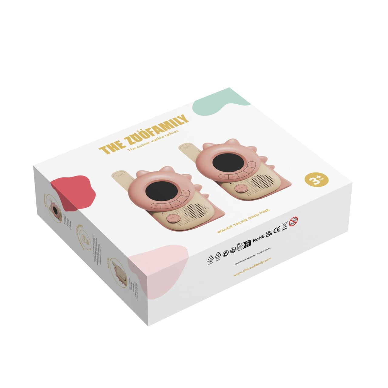 packaging of set dino pink walkie talkies