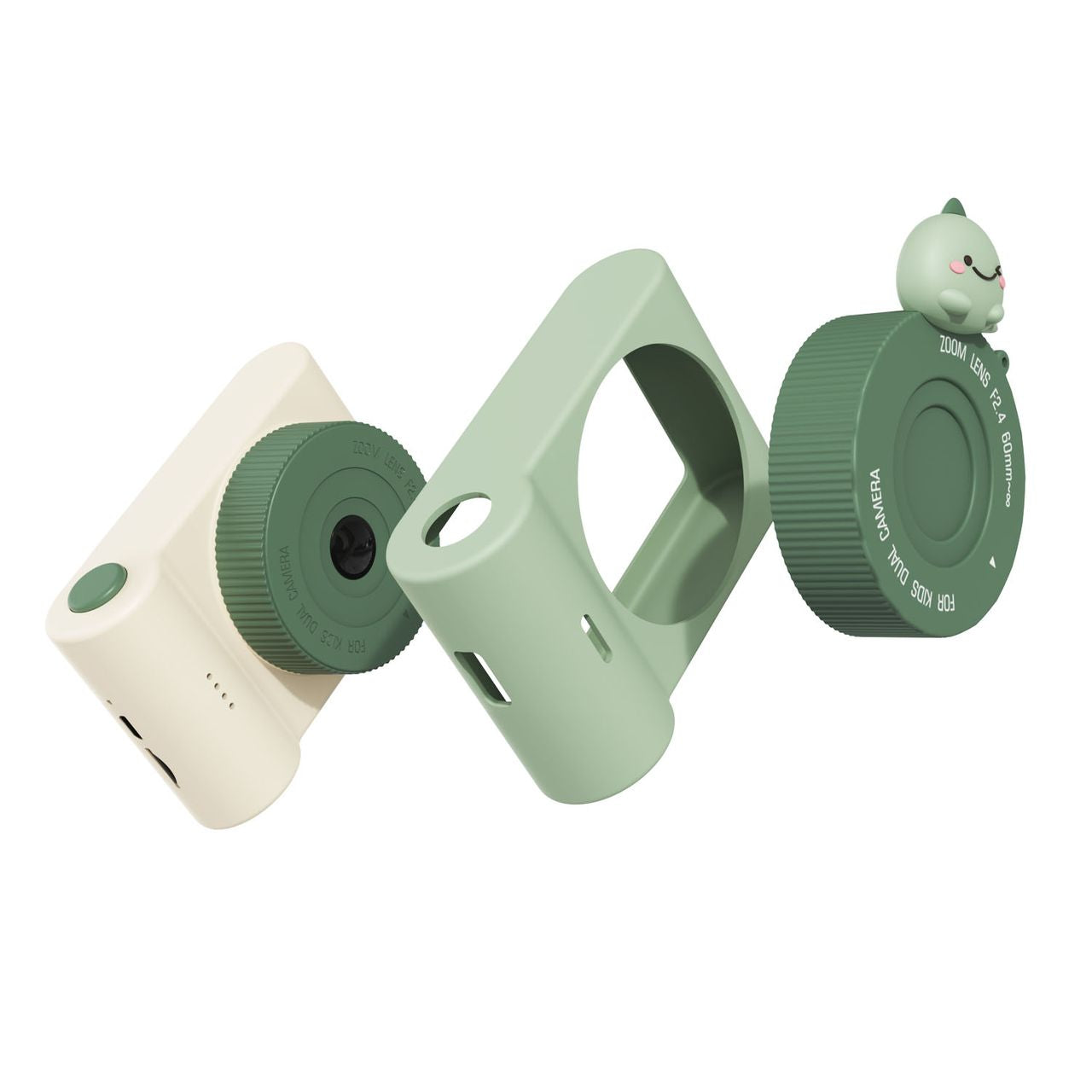 detail of urban zoo dino green digital kids camera, different pieces