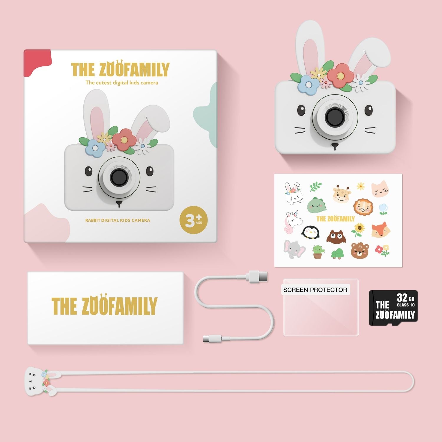 packaging of zoo friends rabbit flower digital kids camera
