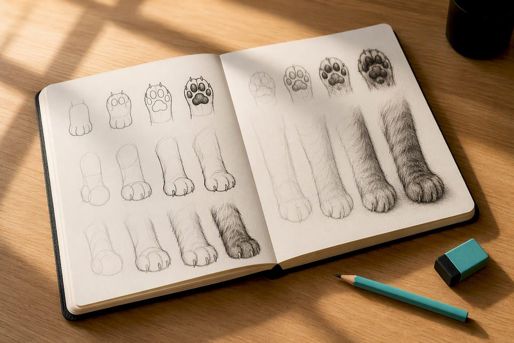 Comment dessiner une patte de chat, du cartoon au réalisme