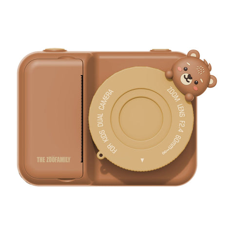 zoo print bear digital kids camera, front side with lenscover