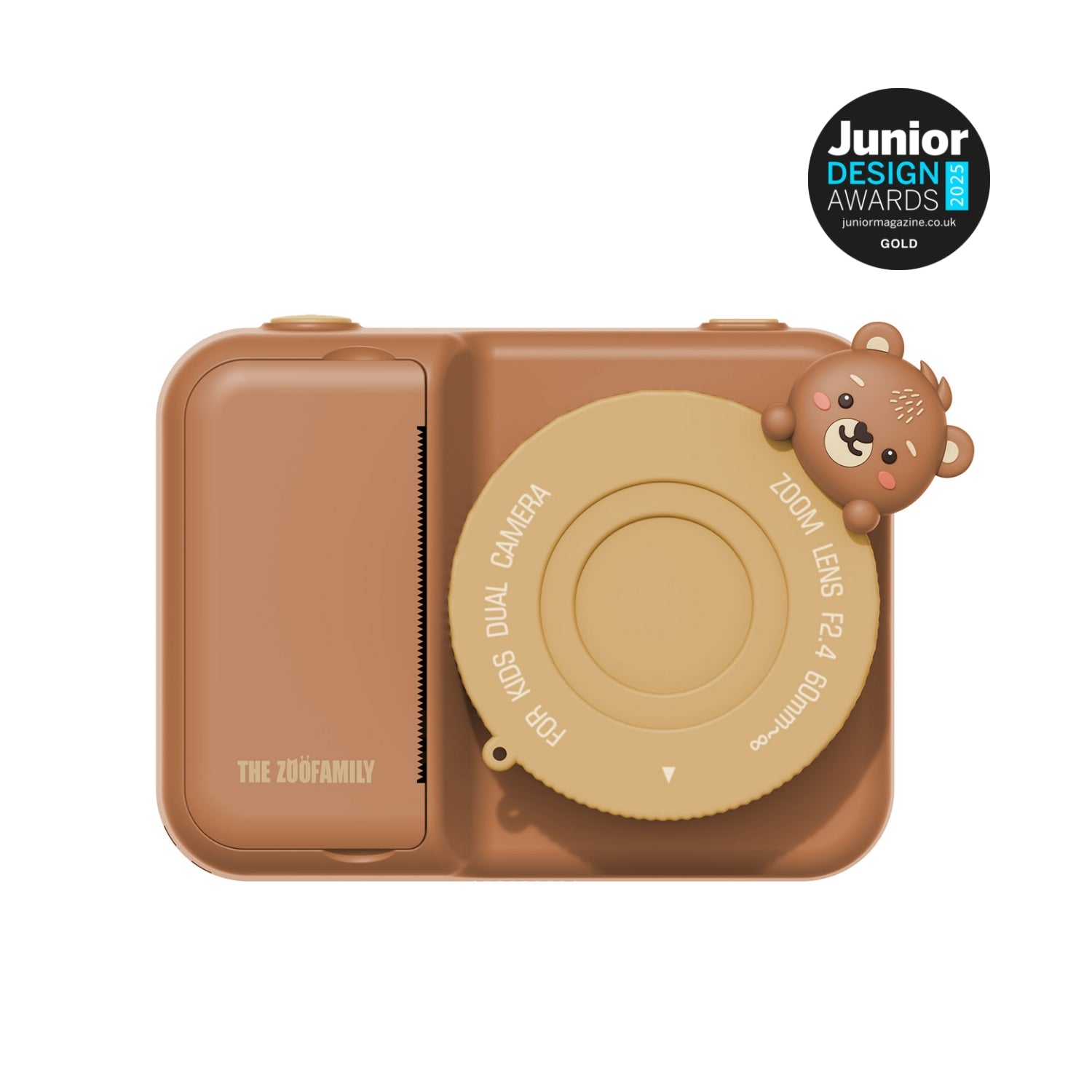 Zoo Print camera with a bear design, featuring Junior Design Awards logo.