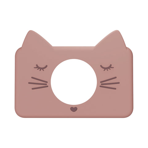 cat sleeve for pink digital kids camera, front view