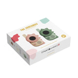 odalpackaging of duo pink and green dino walkie talkie