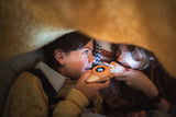 odalwalkie talkie bear and rabbit set, children are playing with the walkie talkies while hiding under a blanket