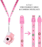 odaldigital kids camera pink dinosaur necklace usb charger
