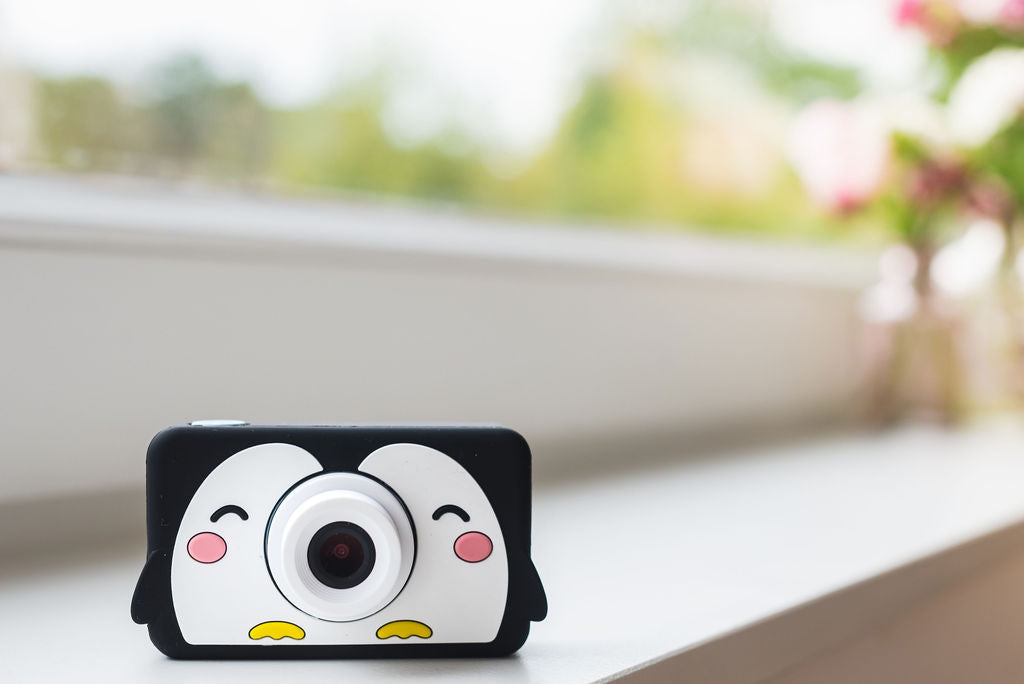 penguin kids camera, on window sill