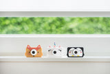 odalpenguin, unicorn and fox kids cameras, standing on window sill